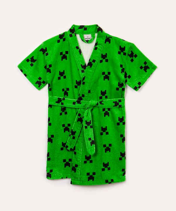 roupão infantil de algodão minecraft verde M