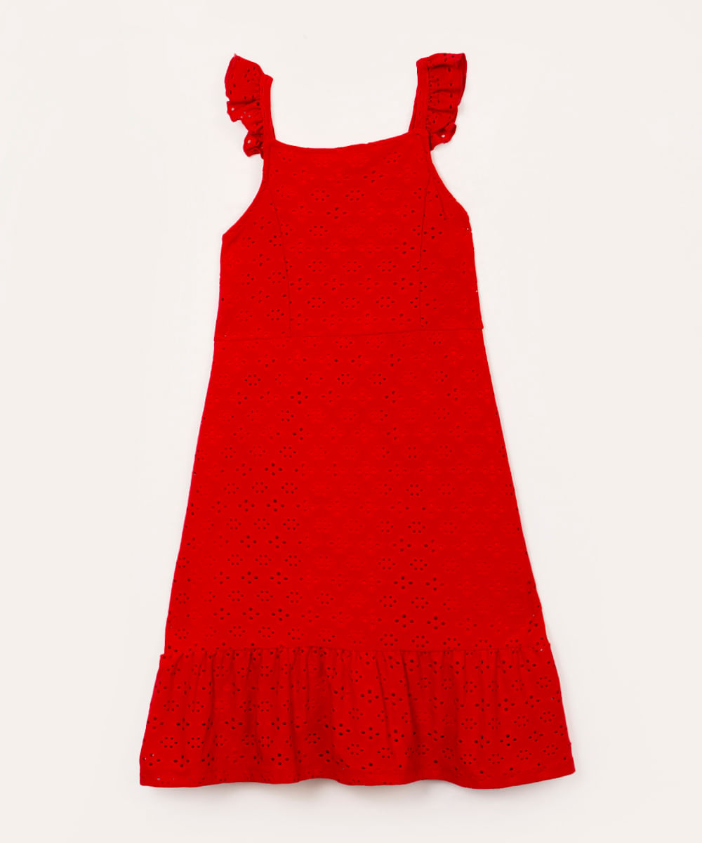 vestido infantil de laise evasê vermelho