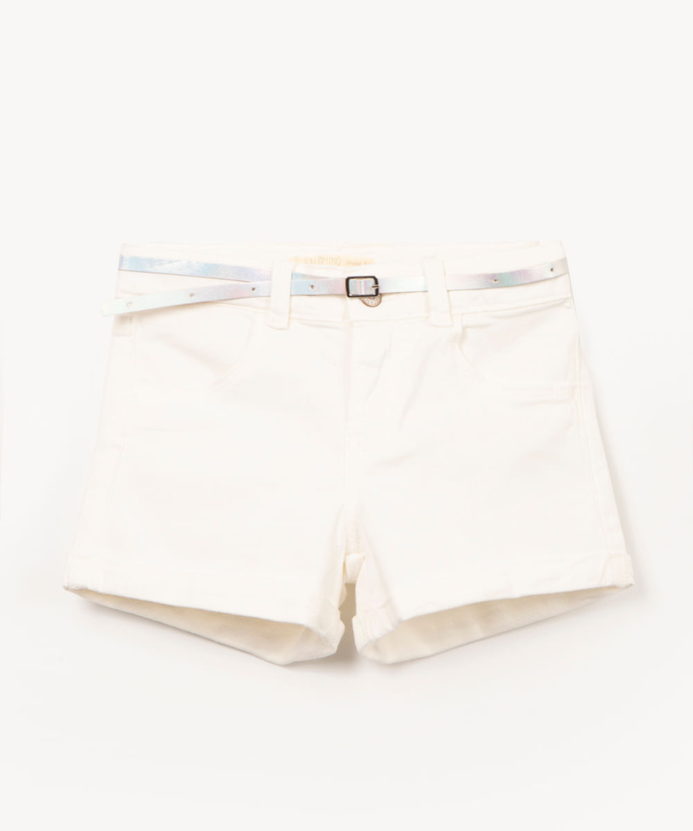 short infantil de sarja com cinto off white