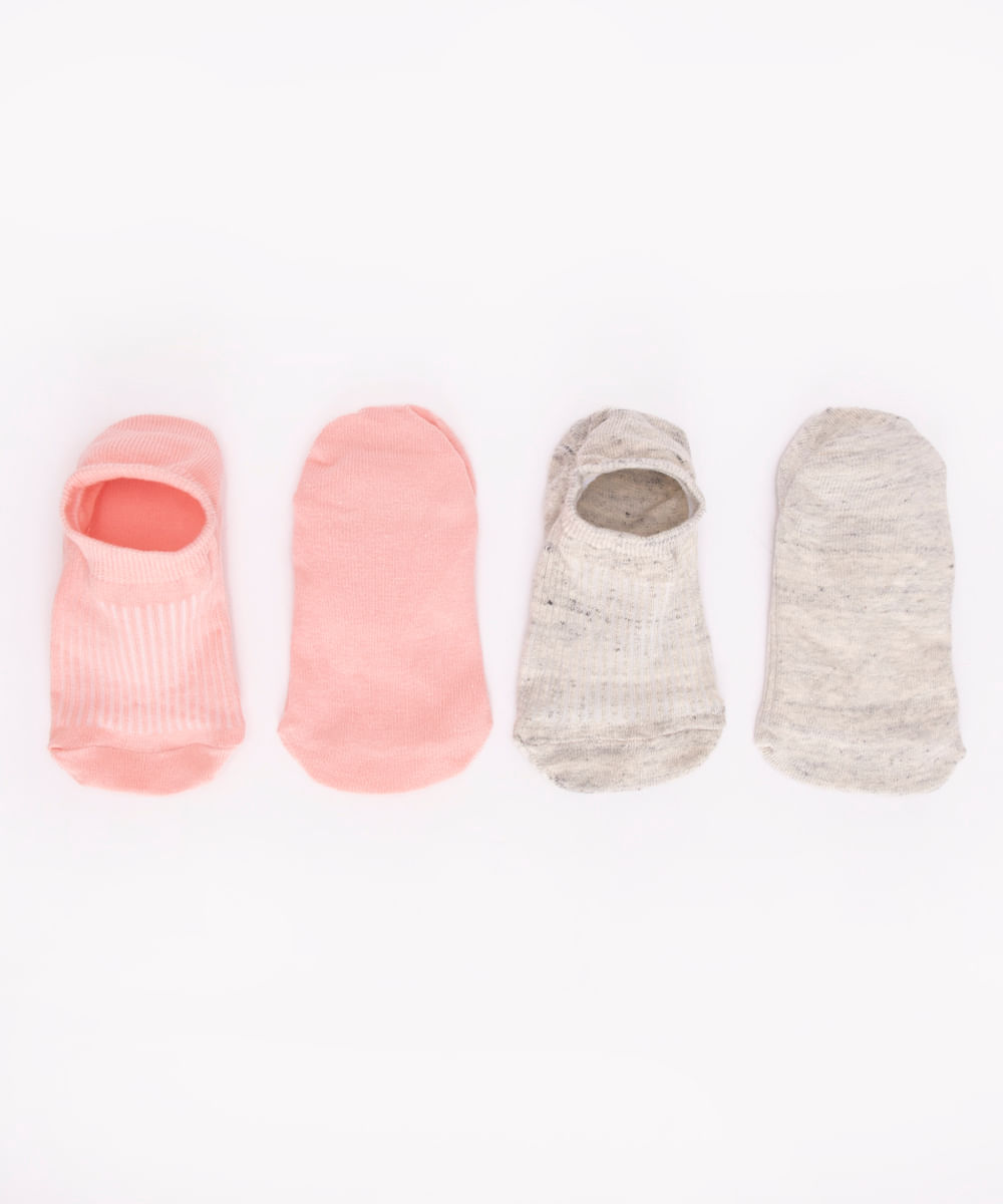 kit de 2 pares de meias invisíveis texturizadas colorido