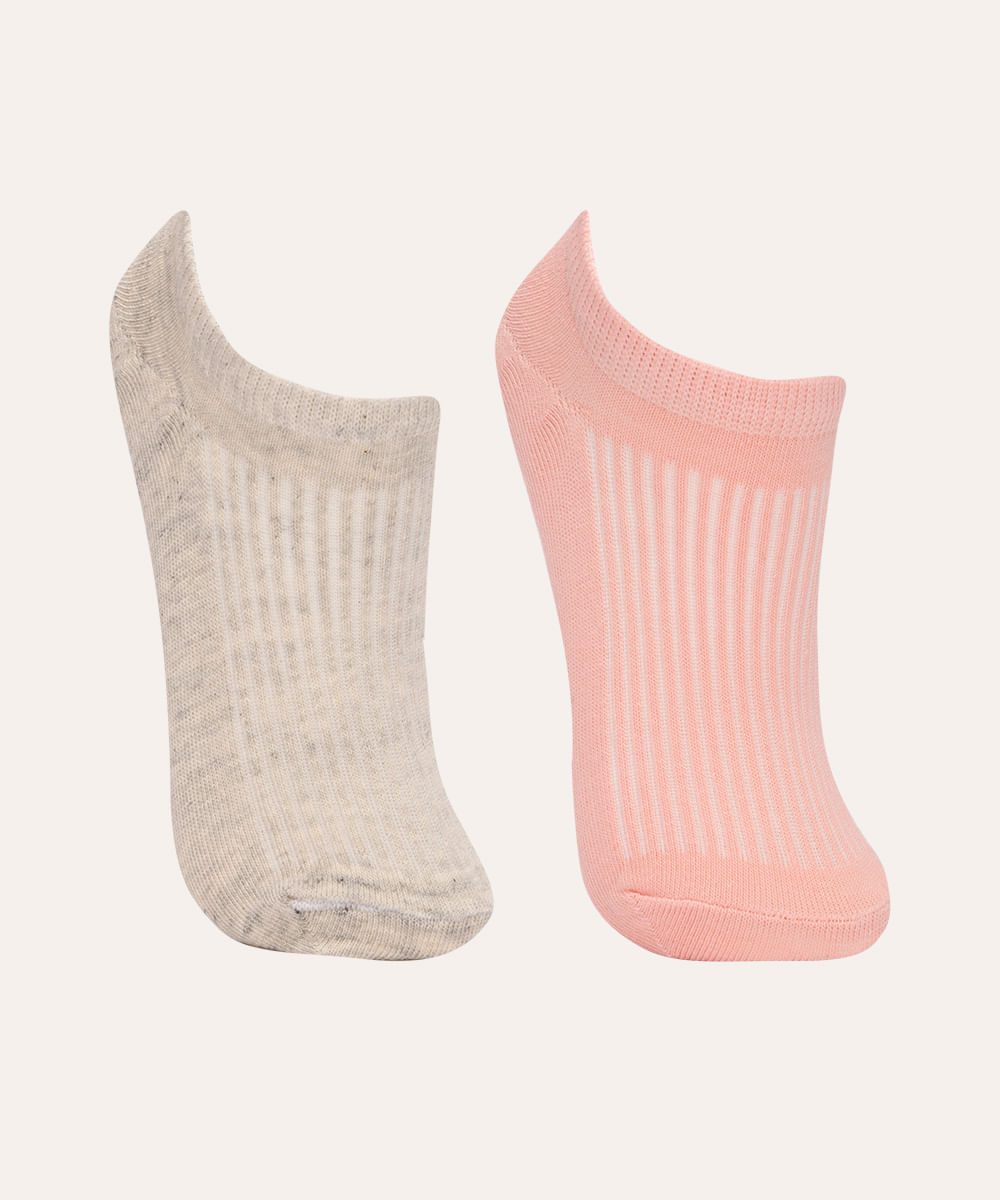 kit de 2 pares de meias invisíveis texturizadas multicor