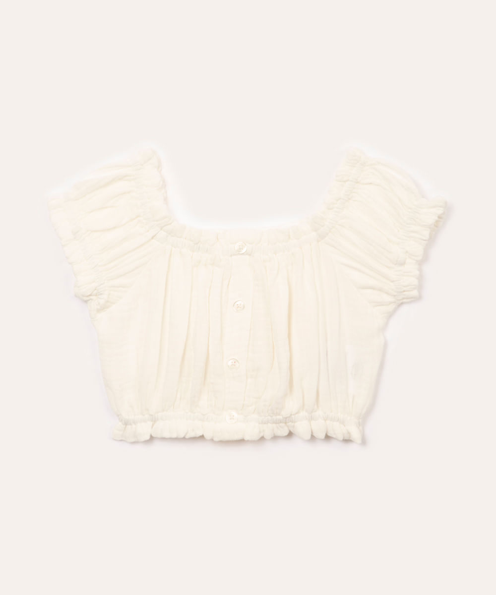 blusa cropped infantil de algodão ciganinha off white