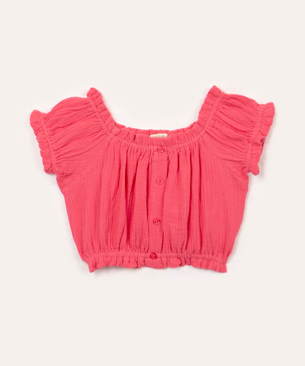 blusa de algodão infantil ciganinha com botões pink