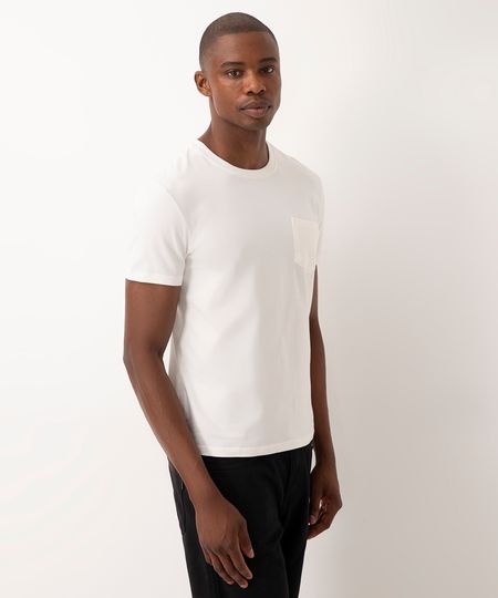 camiseta de algodão básica com bolsos manga curta branco P