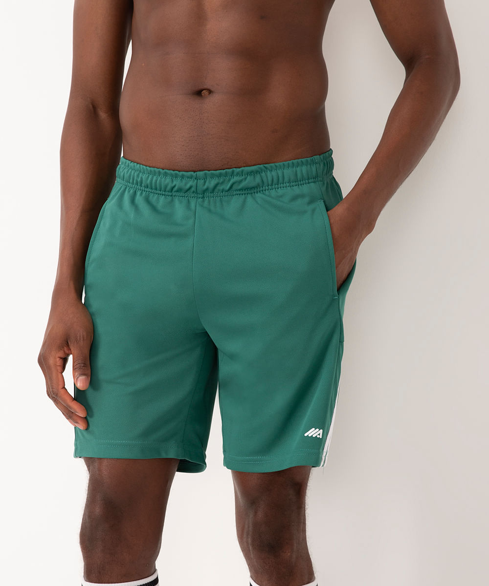 short listrado com bolsos esportivo ace verde escuro