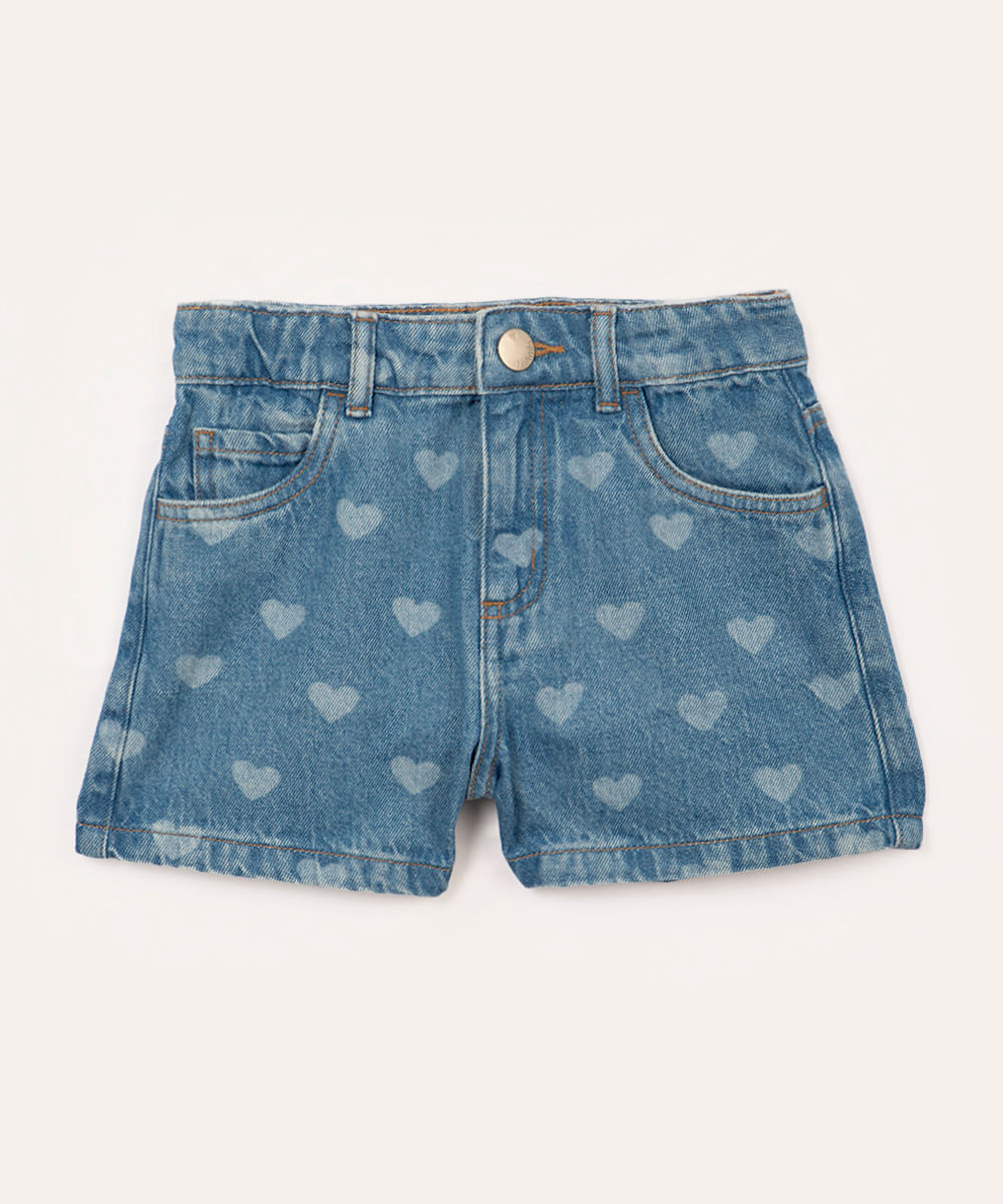 short jeans infantil corações com bolsos azul escuro