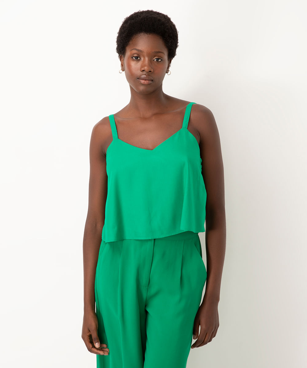 blusa de viscose alça fina verde