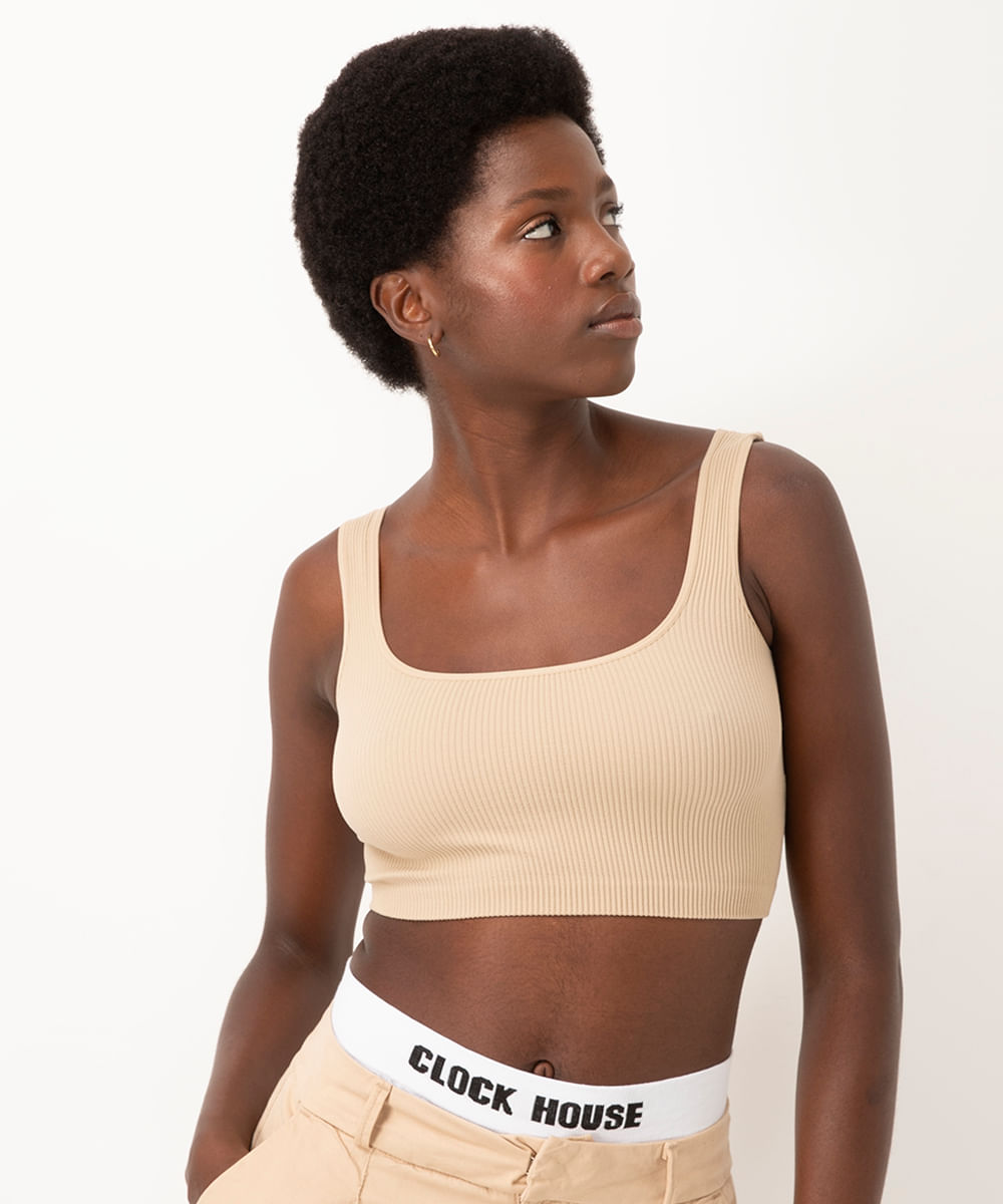 cropped básico de poliamida areia - areia