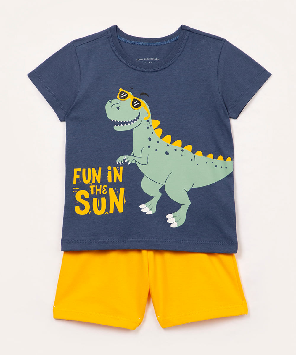 conjunto infantil dino manga curta azul