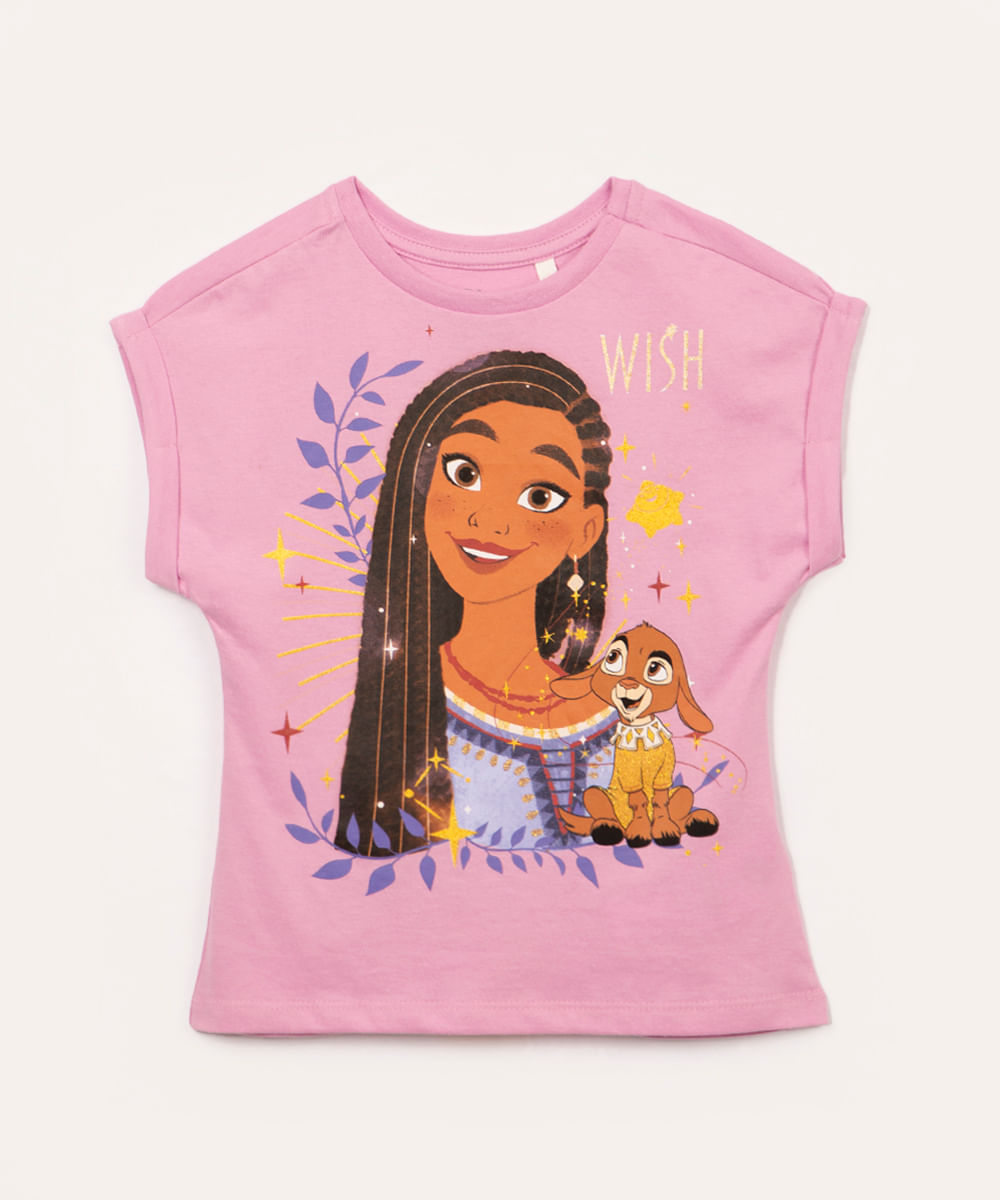 camiseta infantil de algodão wish manga curta lilás