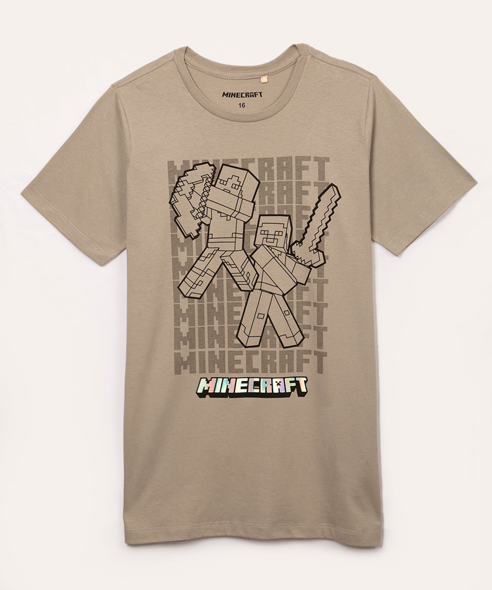 camiseta juvenil de algodão minecraft manga curta chumbo