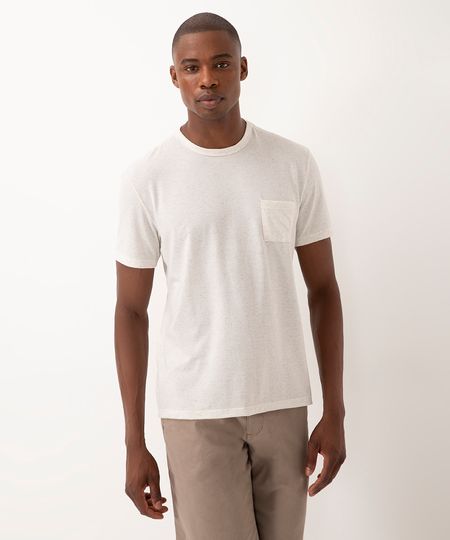 camiseta linho básica com bolso manga curta off white GG