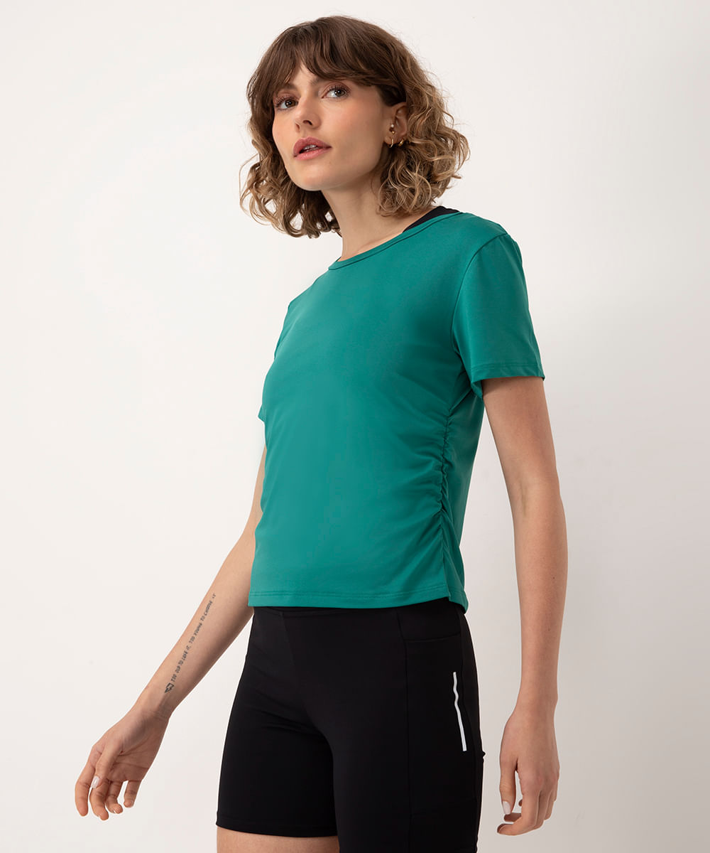 blusa com franzido manga curta esportiva ace verde flúor