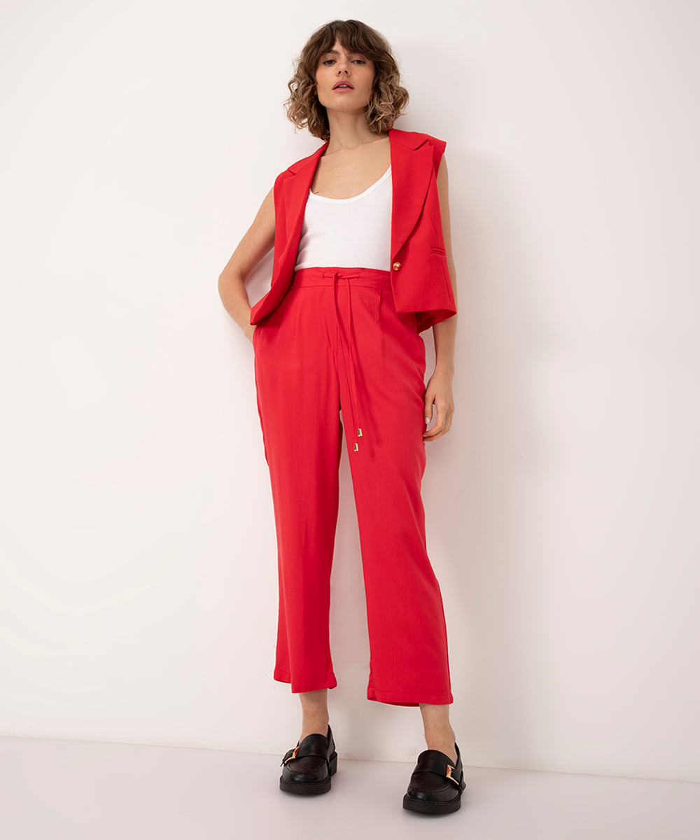 calça jogger de viscose cintura alta com bolsos vermelho