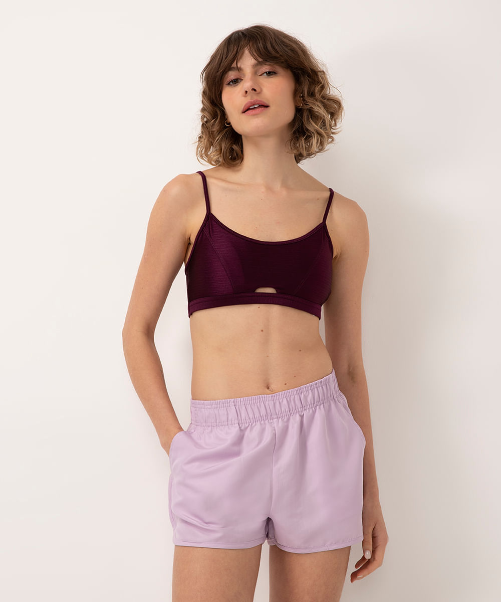 top de poliamida cut out com bojo removível esportivo ace roxo médio