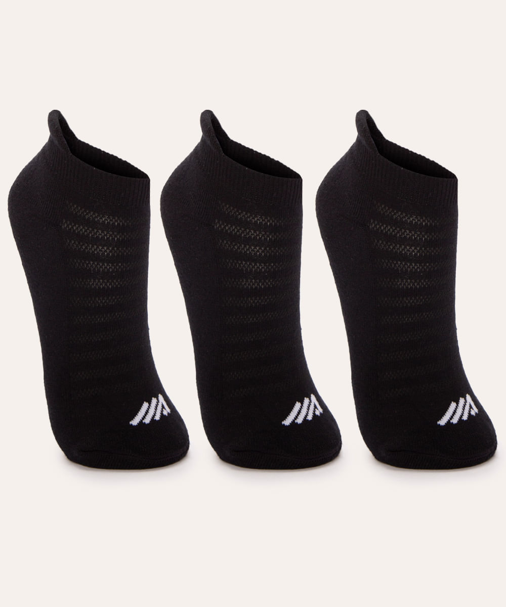 kit de 3 pares de meias cano baixo esportiva ace preto