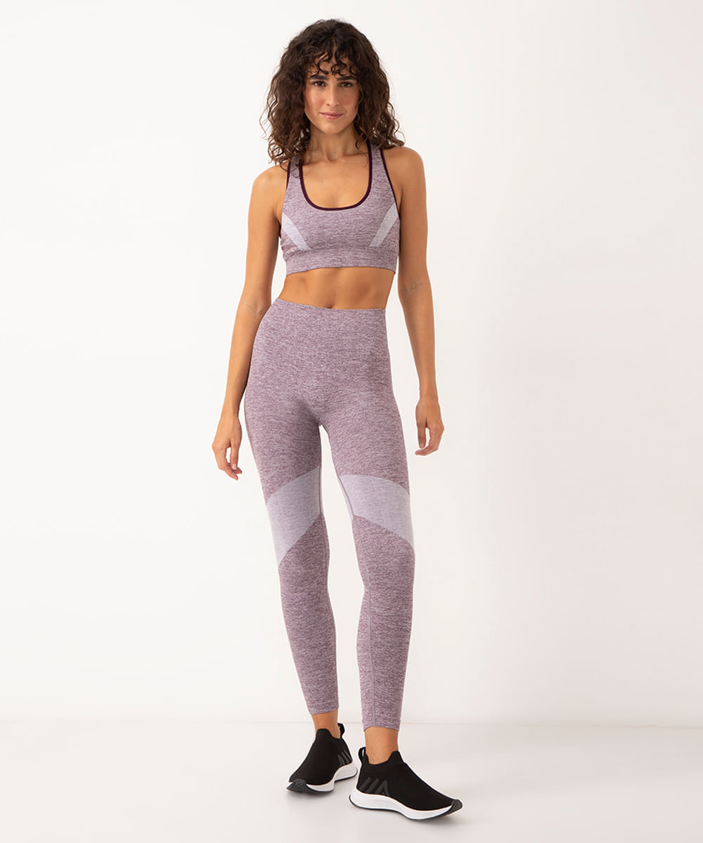 calça legging sem costura cós largo esportiva ace roxo