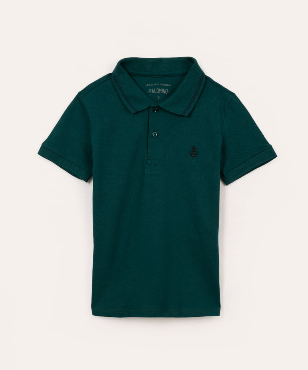 polo infantil de algodão com bordado verde escuro