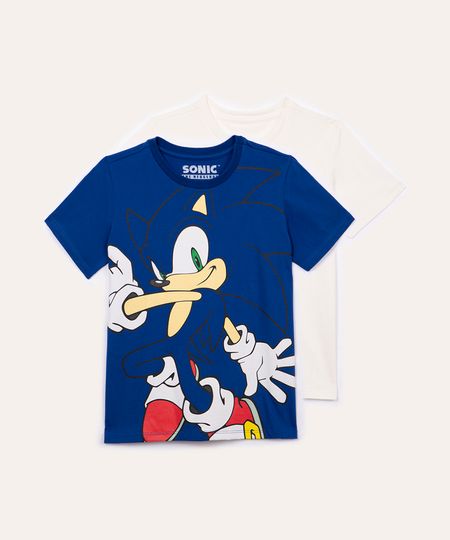 kit 2 camisetas infantis de algodão sonic manga curta colorido 4