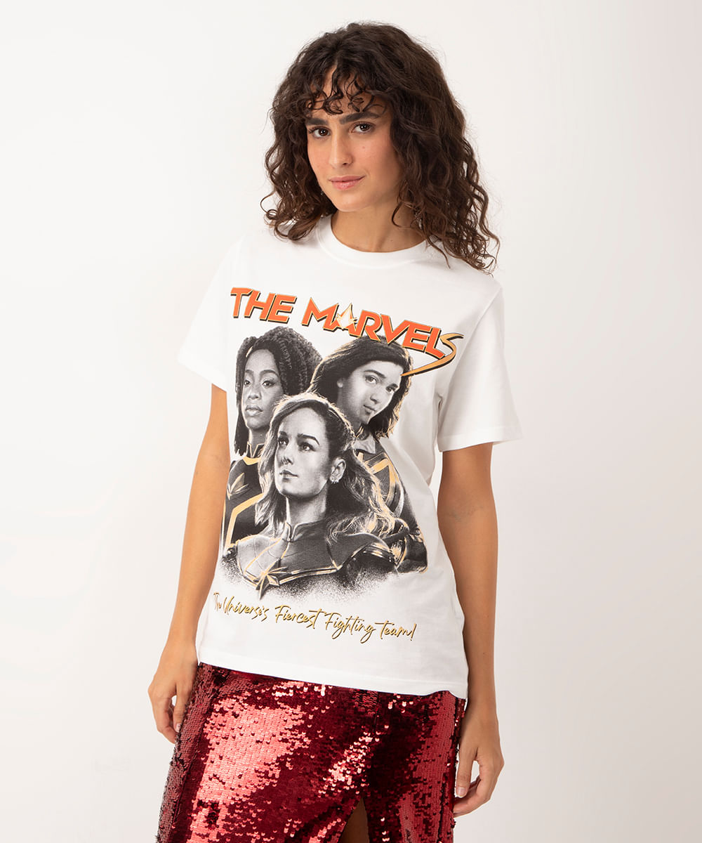 camiseta de algodão the marvels manga curta off white