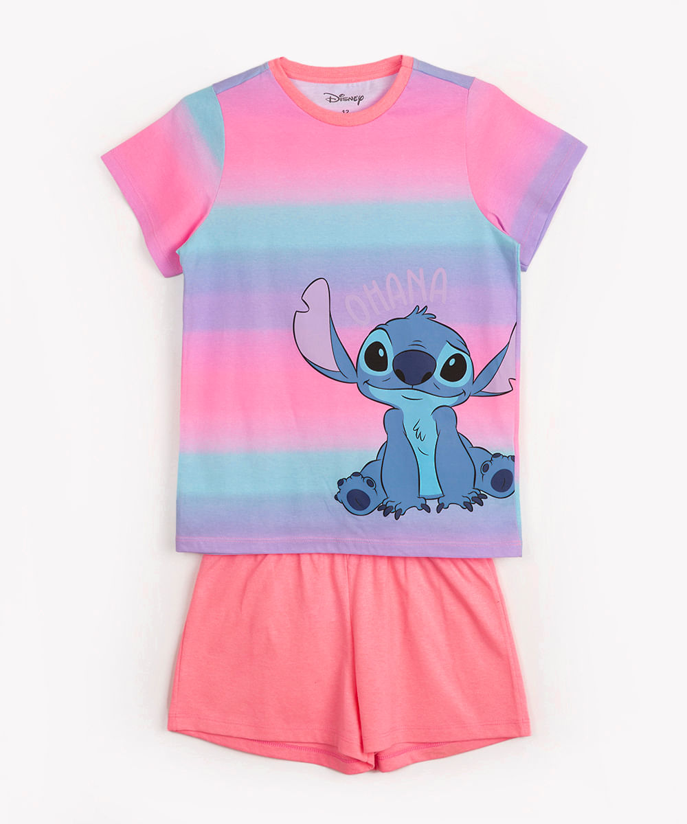 pijama curto infantil de algodão stitch colorido