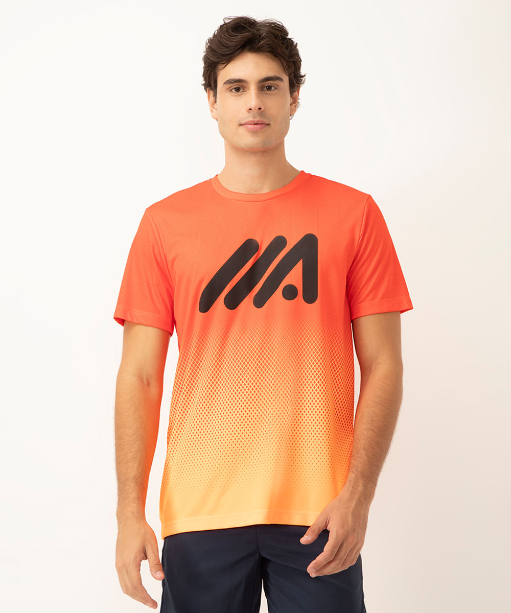 camiseta geométrica degradê manga curta esportiva ace laranja