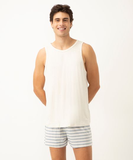 pijama de viscose listrado regata bege P pijama de viscose listrado regata bege P