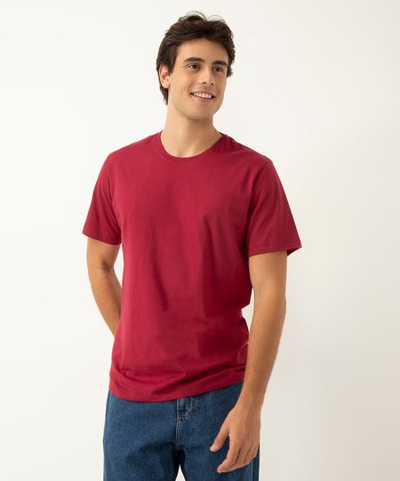 camiseta básica de algodão manga curta - VINHO MEDIO PP