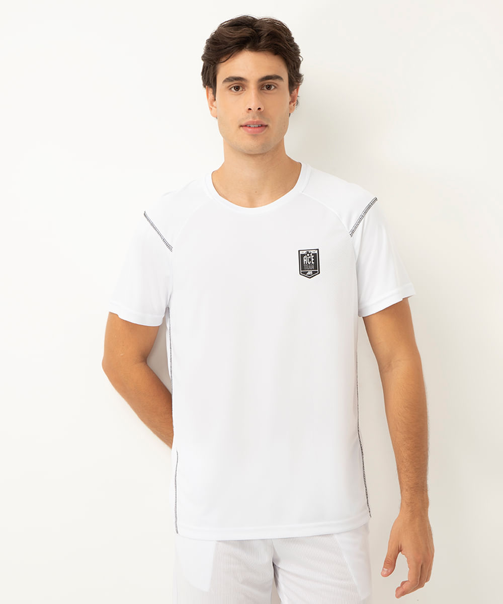 camiseta com recortes manga curta esportiva ace branco