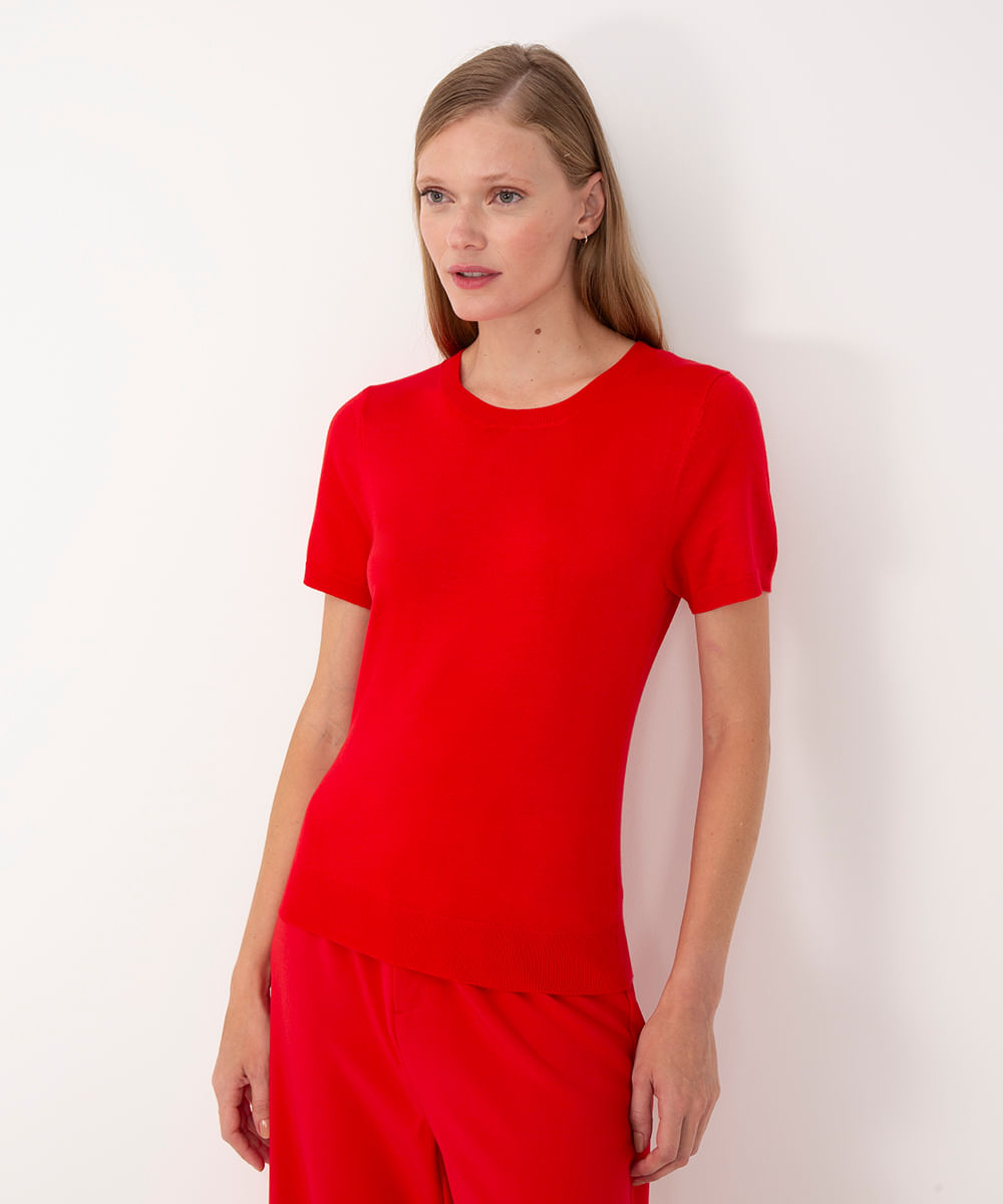 blusa de tricot manga curta vermelho