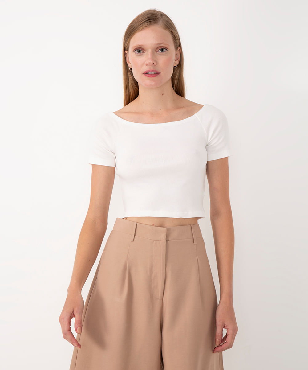 cropped de algodão ombro a ombro off white