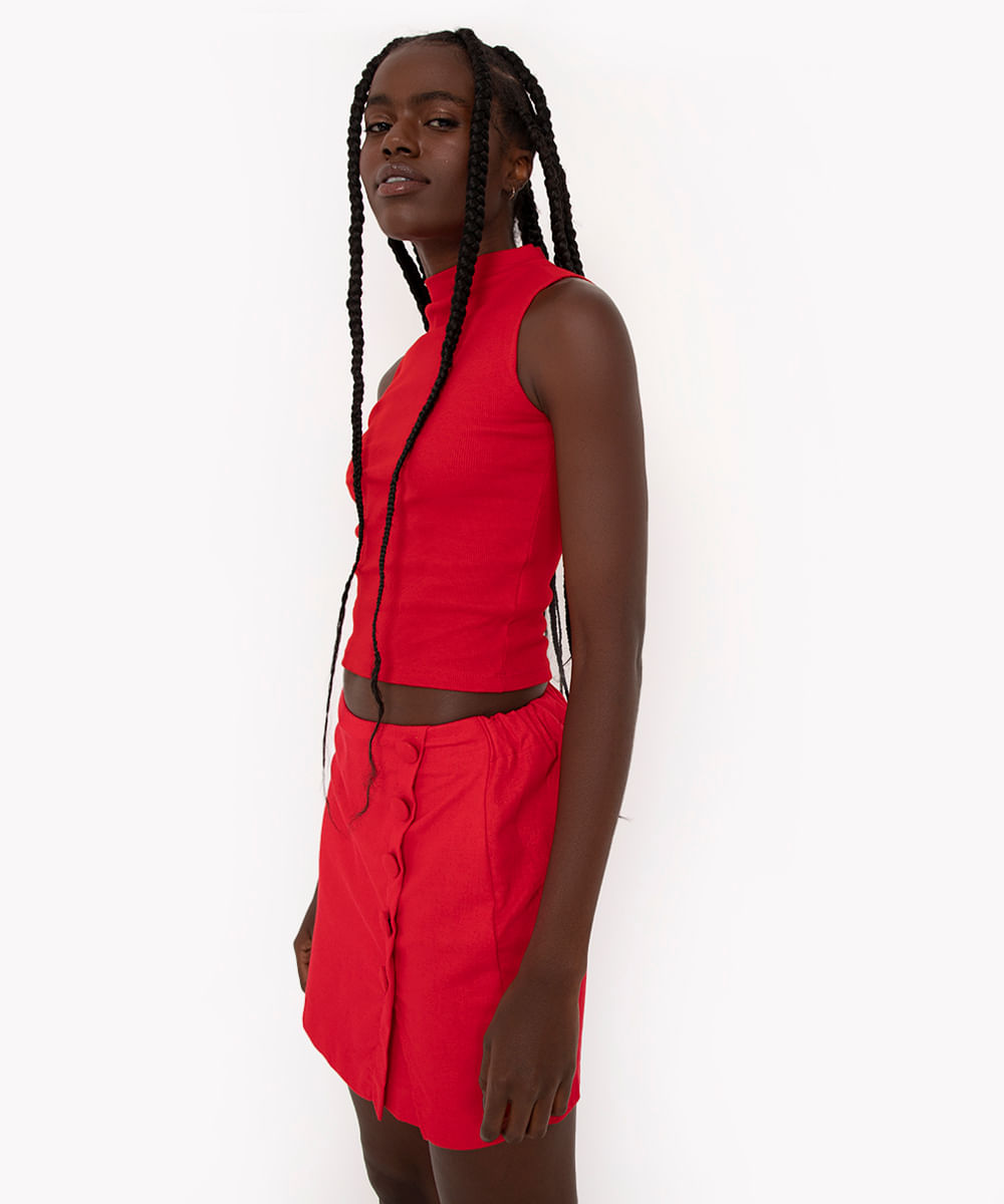 regata canelada gola alta vermelho