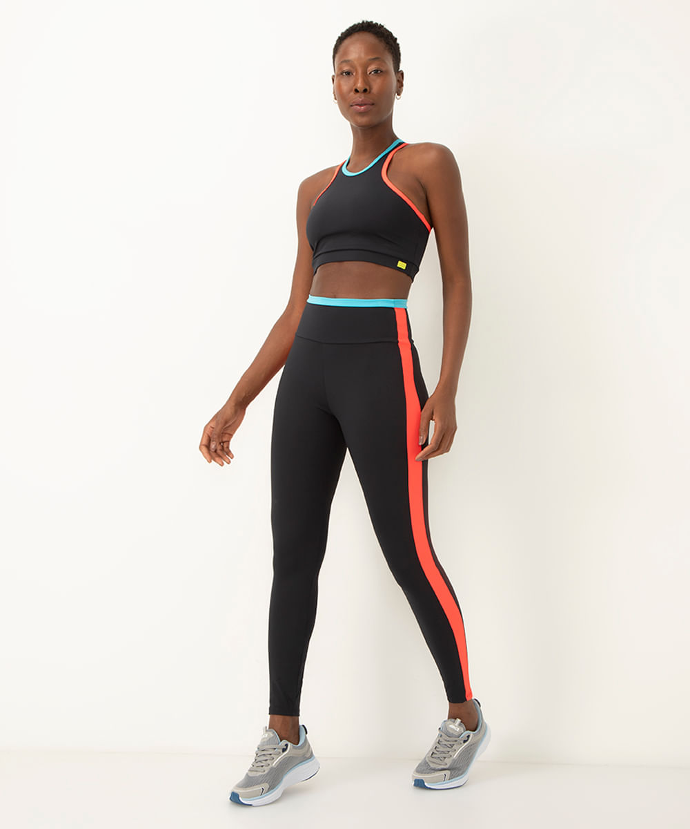 calça legging com recortes cintura alta esportiva ace preta