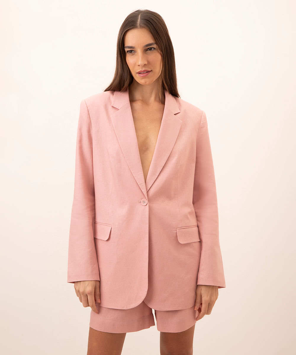 blazer com linho e bolso mindset rosa médio