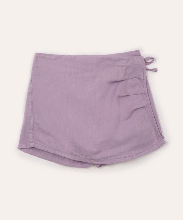short saia infantil com linho e cordão lilás 4