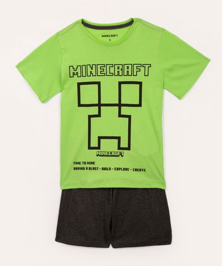 pijama de algodão infantil minecraft manga curta verde 12
