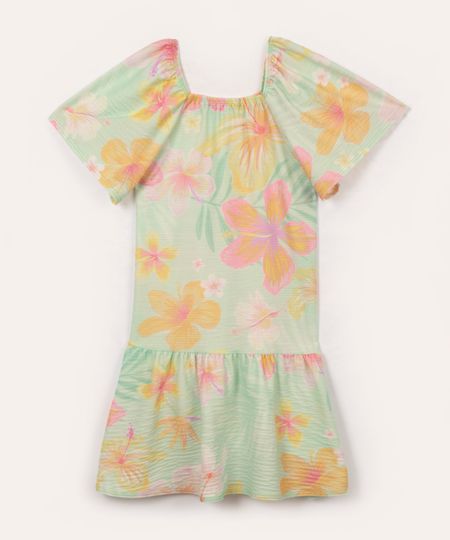 vestido infantil floral manga curta com babado colorido 8