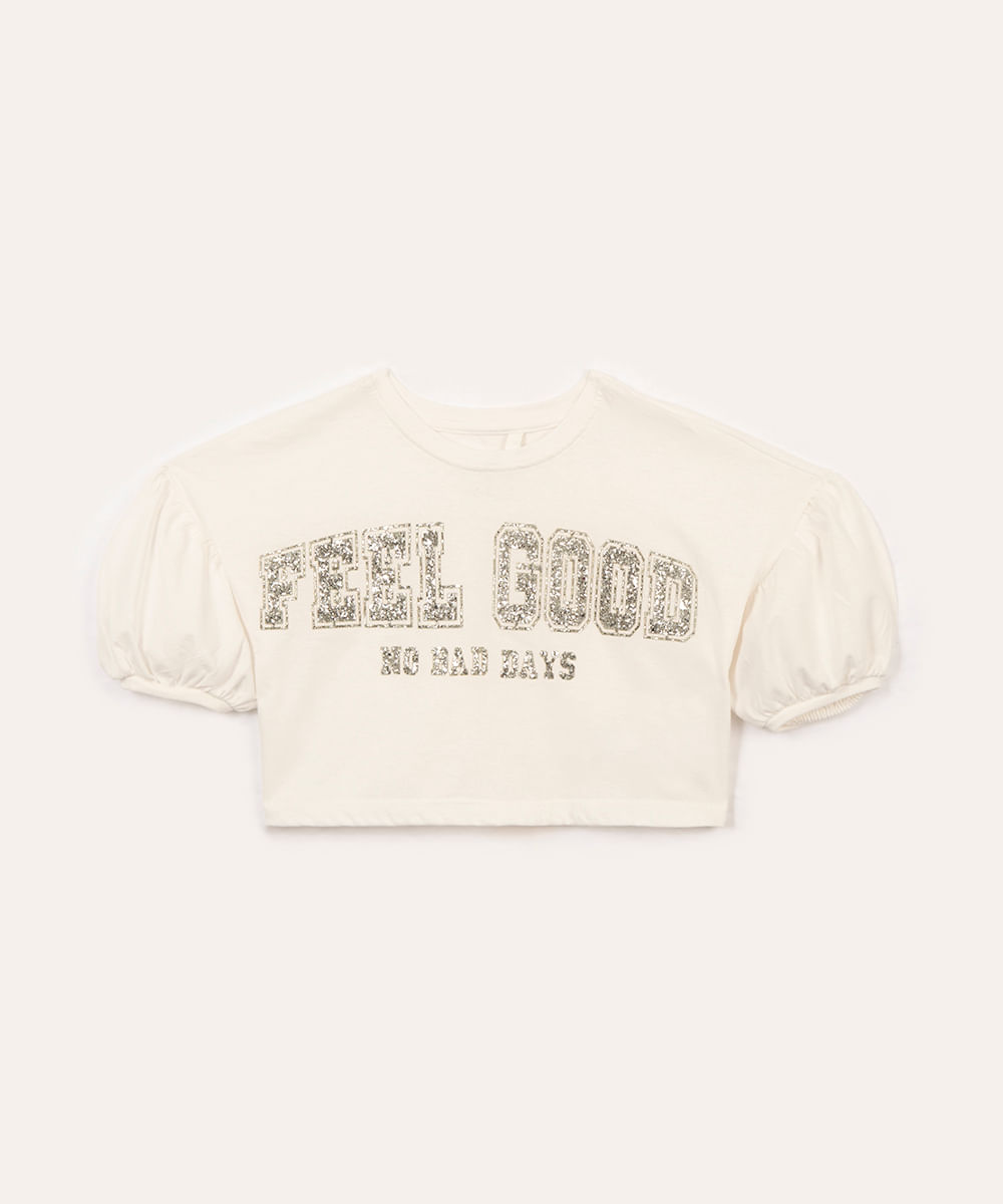 cropped infantil de algodão feel good manga curta off white