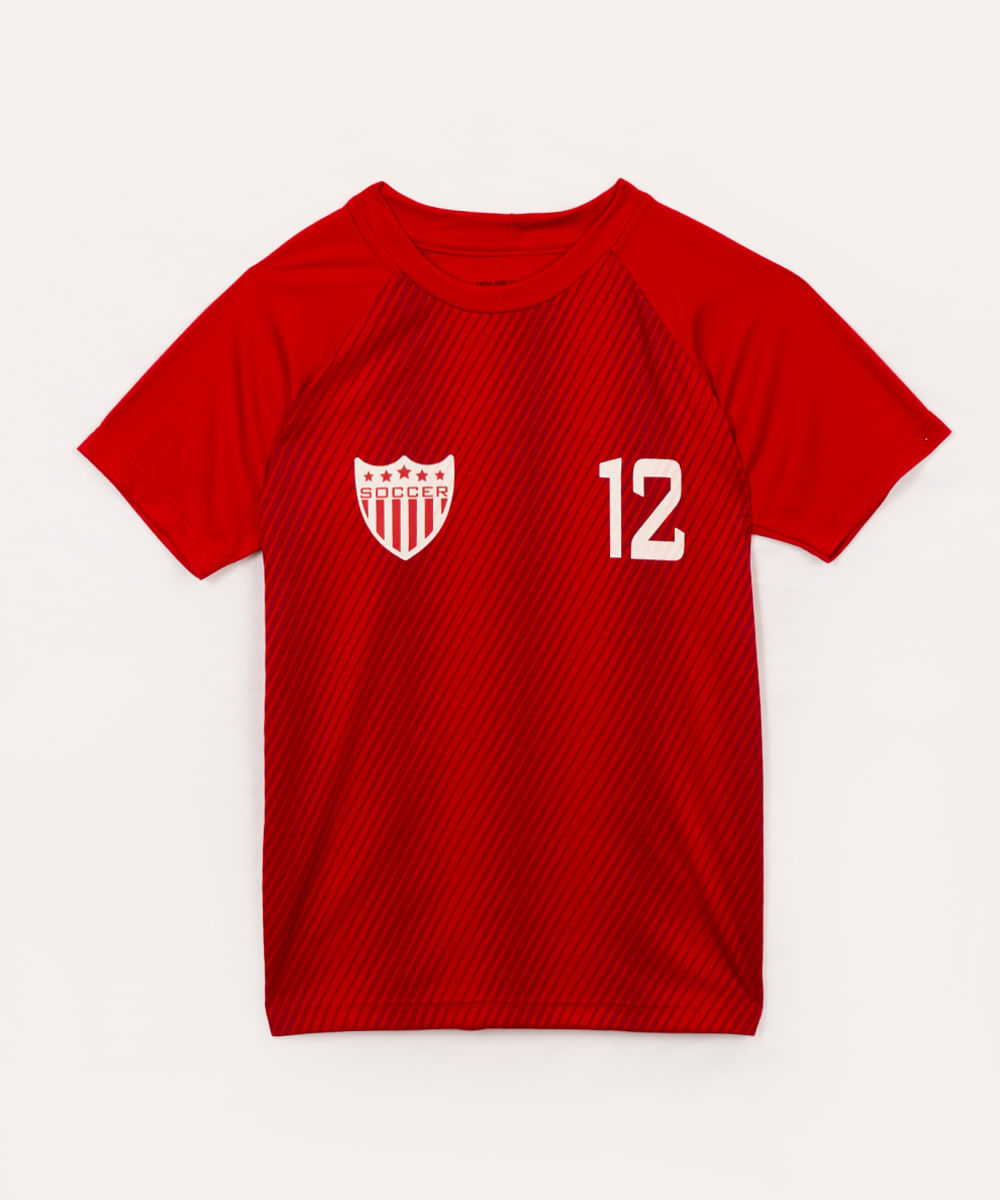 camiseta infantil futebol manga curta vermelho