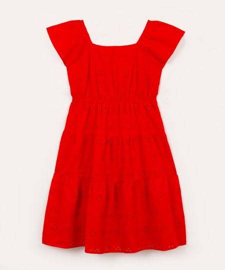 vestido infantil longo de laise manga curta vermelho 4