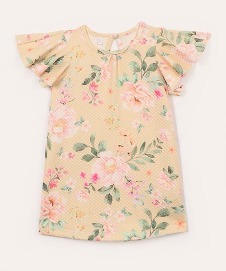 vestido infantil floral manga bufante rosa 3-6