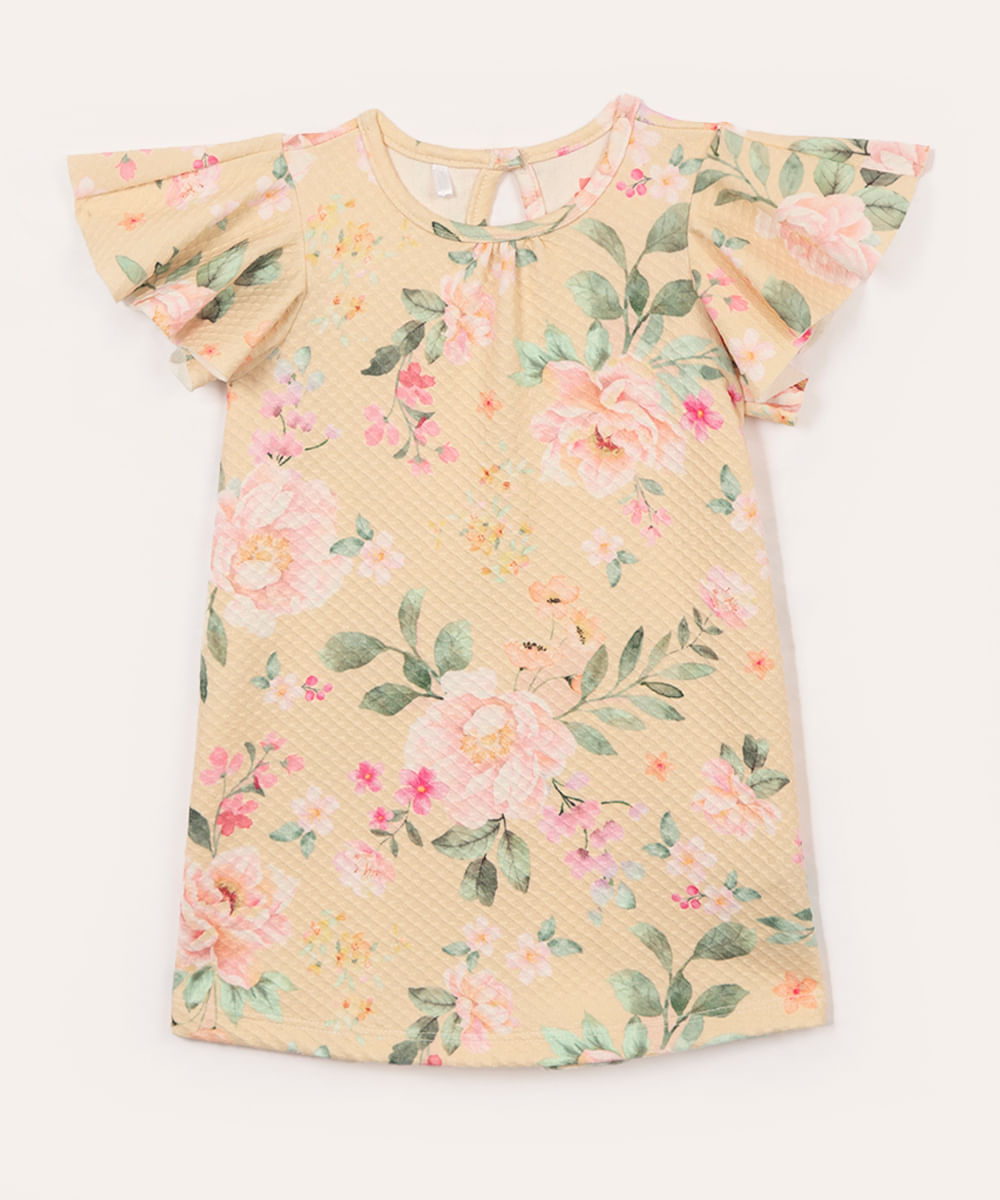 vestido infantil floral manga bufante rosa