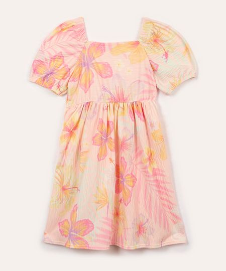 vestido infantil floral manga bufante colorido 4