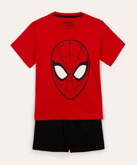 pijama infantil de algodão manga curta com short homem aranha vermelho 2