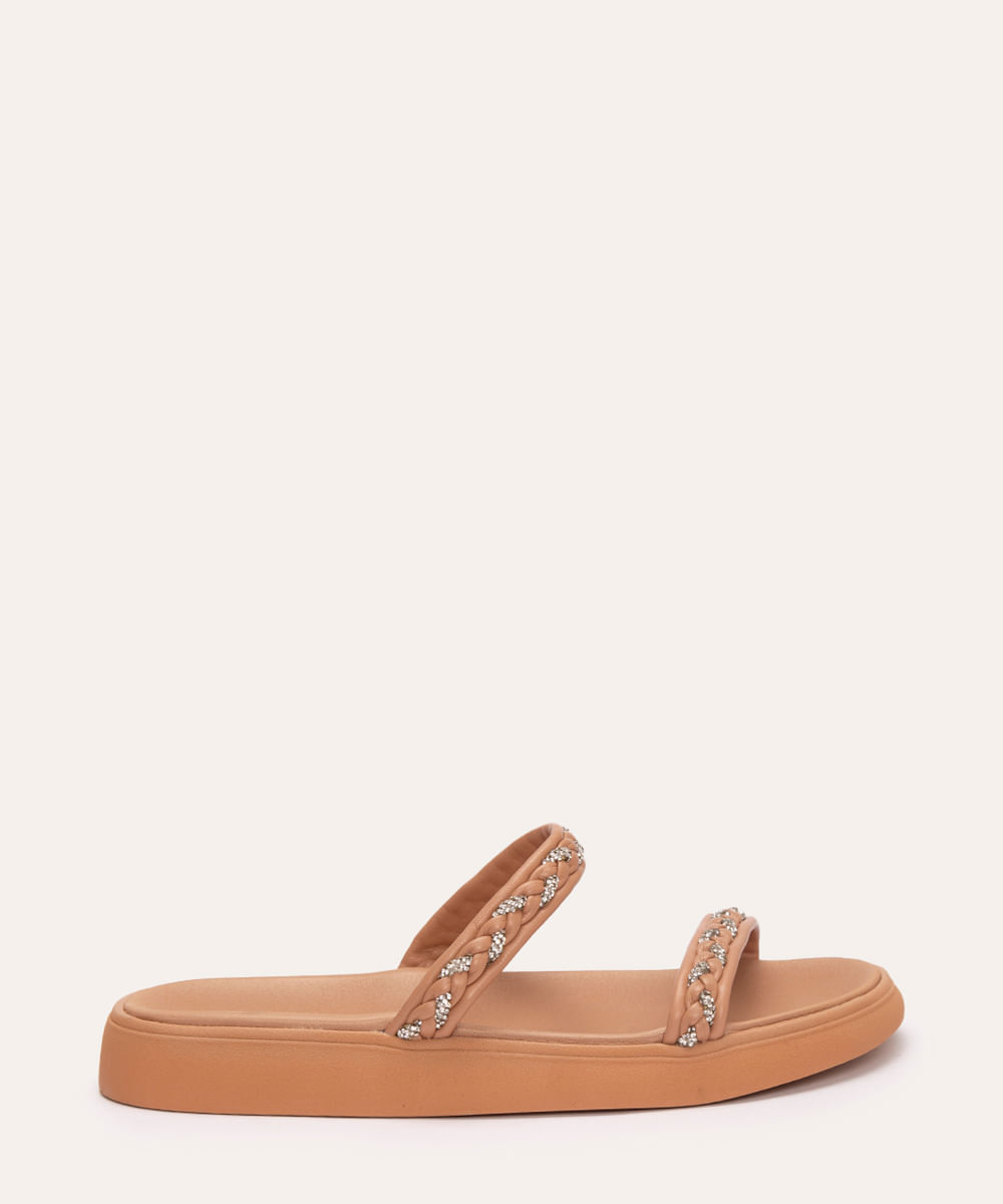 sandália flatform tiras tranças brilhos moleca nude