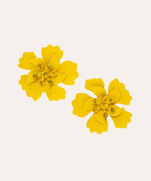 brinco flor com strass amarelo Único