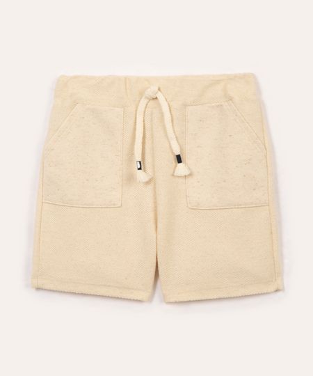short de moletom infantil com bolsos bege 1