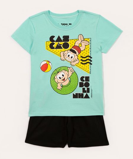 conjunto de algodão infantil cebolinha manga curta verde 1