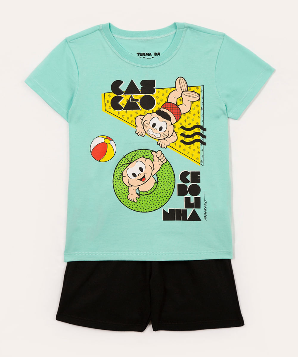 conjunto de algodão infantil cebolinha manga curta verde