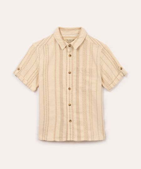 camisa de algodão infantil listrada manga curta bege 4